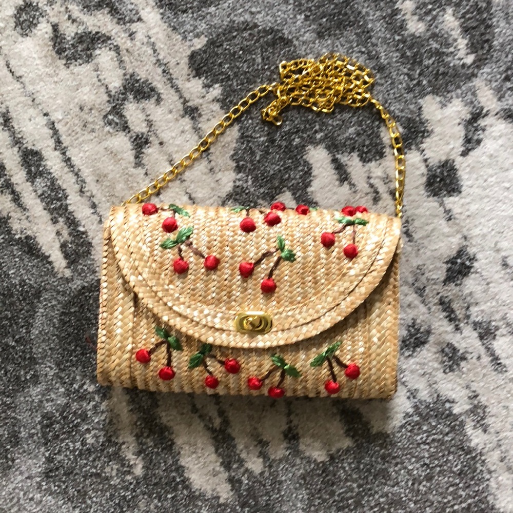 Allover Cherry Embroidered Woven Purse/Clutch - Picture 6 of 8